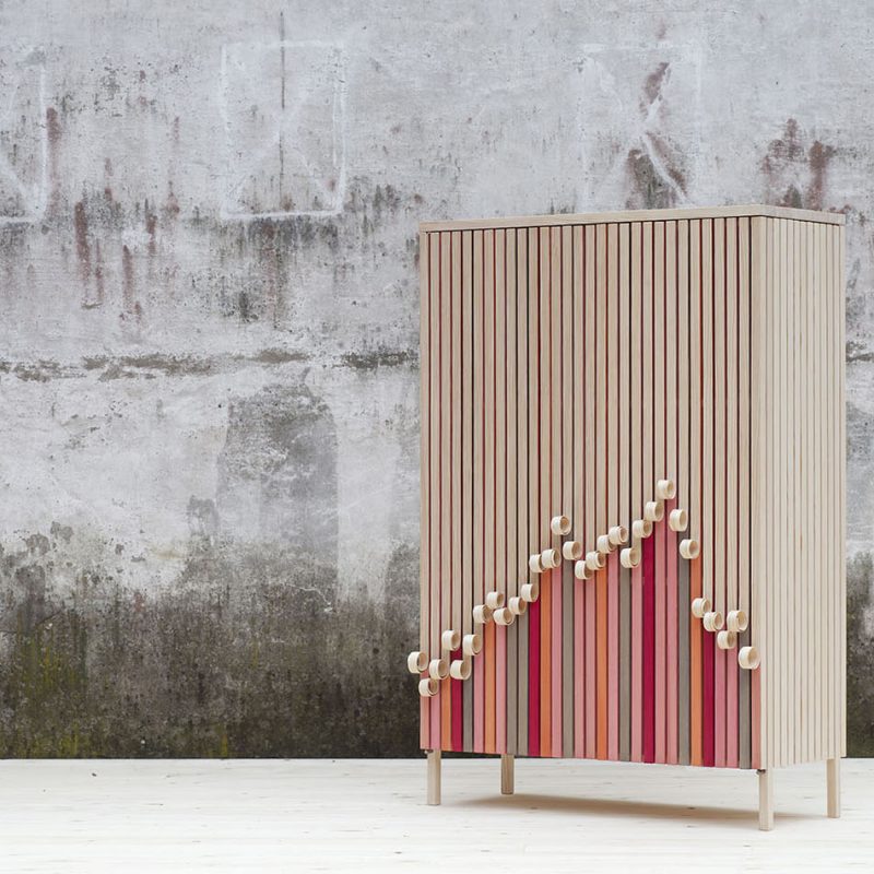 Whittle Away - contemporary pine cabinet inspired by flaking paint, designed by Stoft